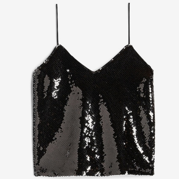 NEW! EXPRESS Black Sequin Spaghetti Strap V-neck Tank Top Small. - Picture 4 of 9